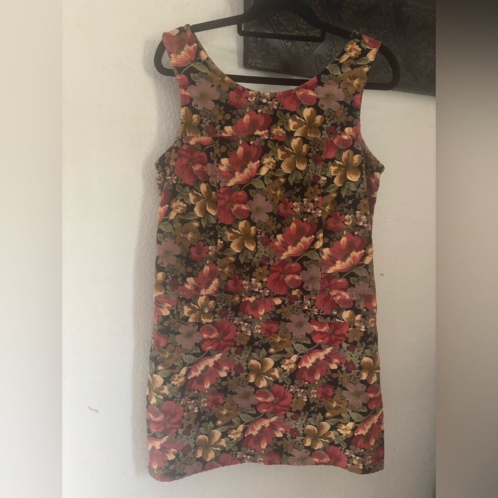 Khaki rose Floral Mini Dress - Multicolor 100% cotton medium vintage